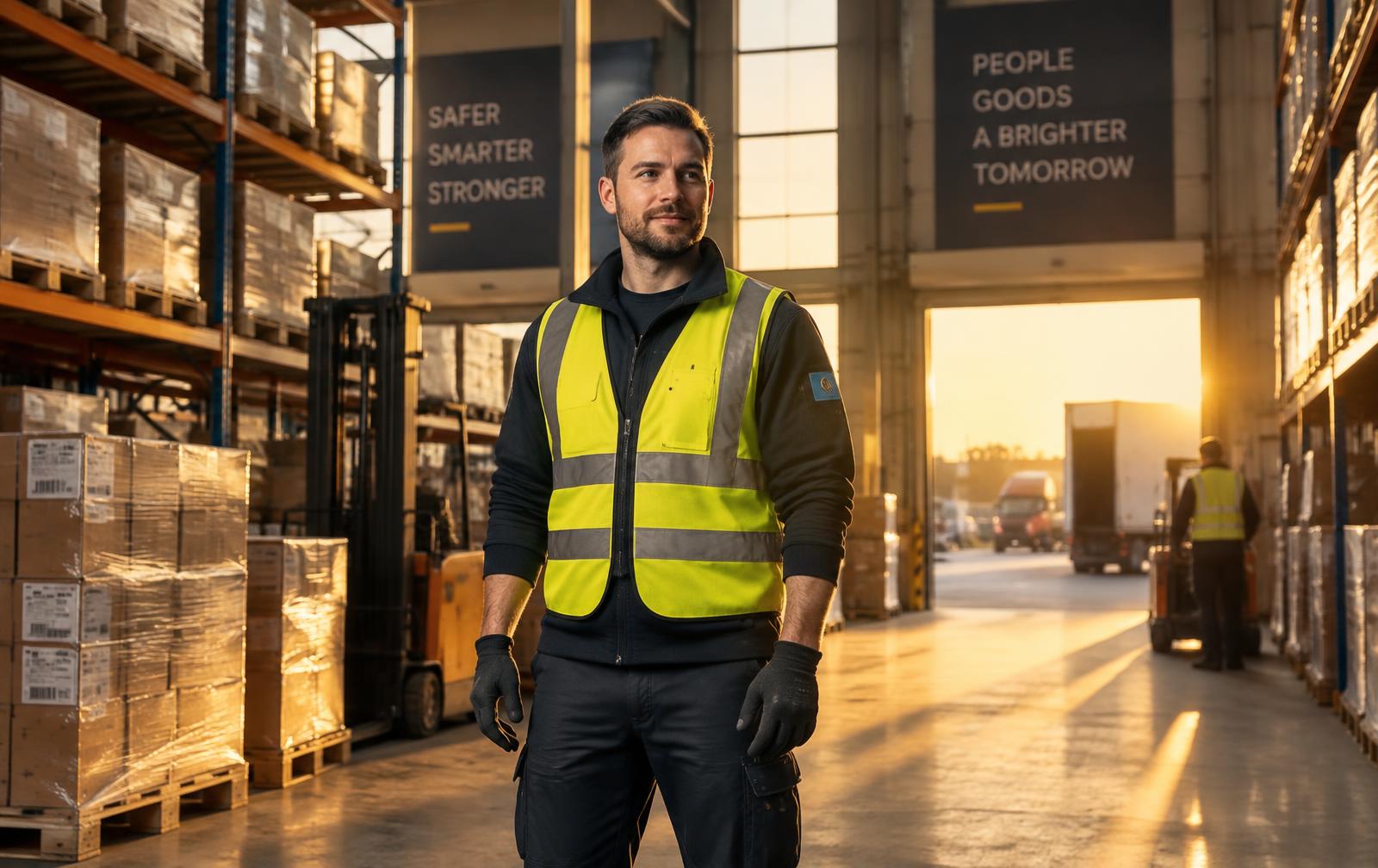 Warehouse worker in a European logistics warehouse